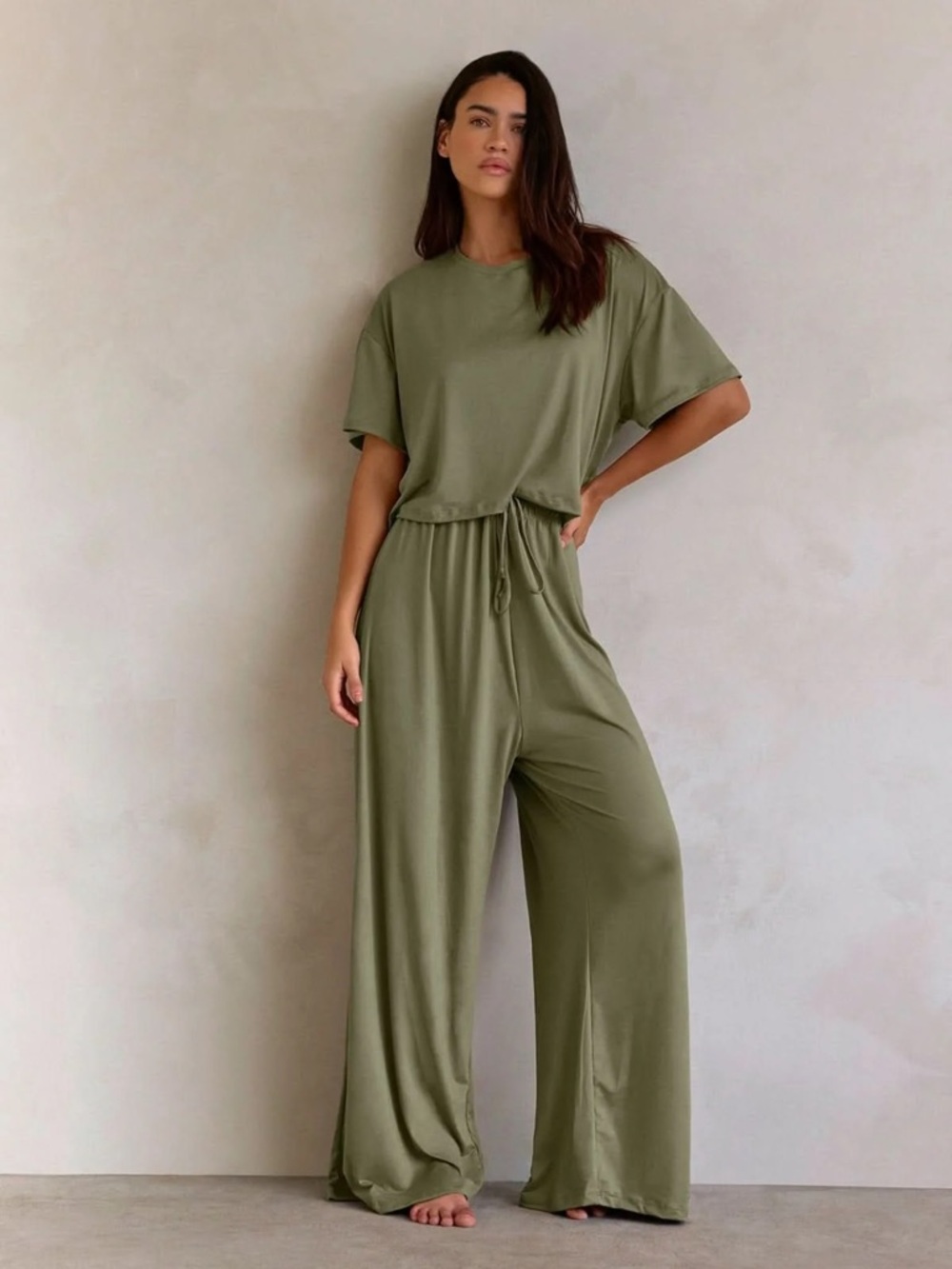 Bumpsuit Cloud Set Moss (Crop Tee + Wide Leg Pants)